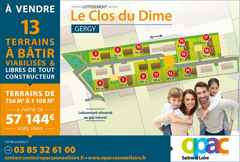 OPAC Saône-et-Loire, terrains à batir, lotissement Le Clos du Dime à Gergy